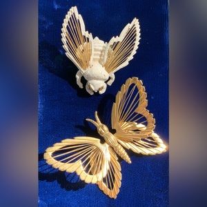 Two Monet Insect Brooches Bee and Butterfly